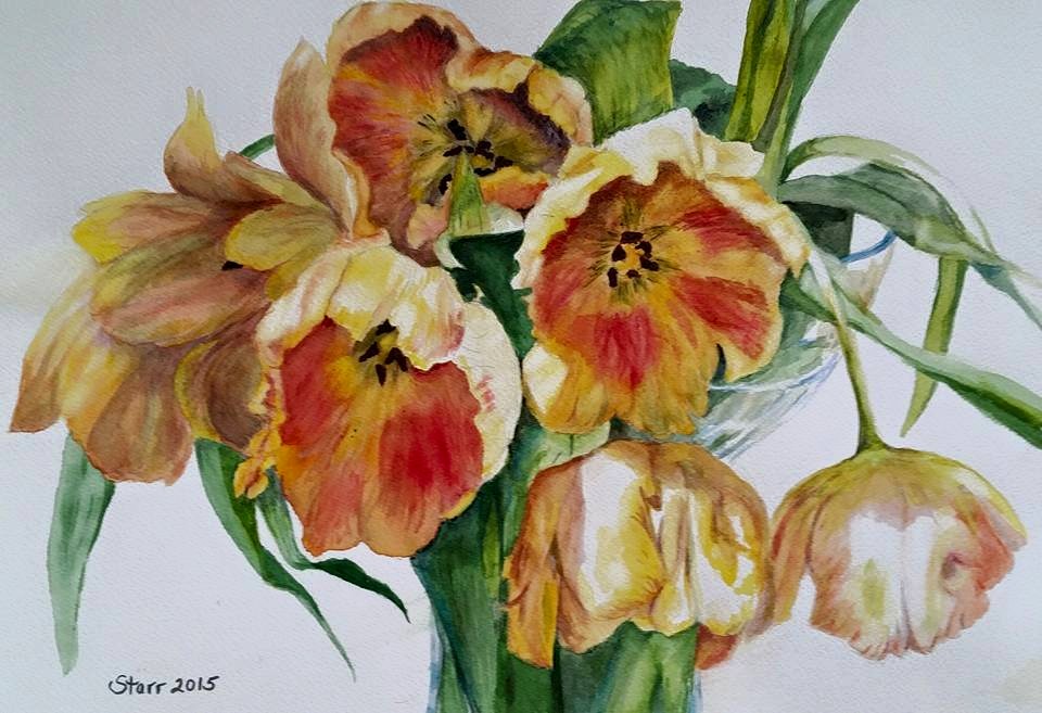 Tilting Tulips, a watercolor painting by Starr Winmill Shebesta